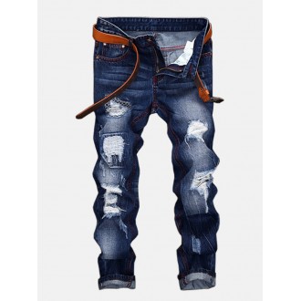 Fashion Coolest Vintage Holes Straight Legs Stone Washed Jeans for Men