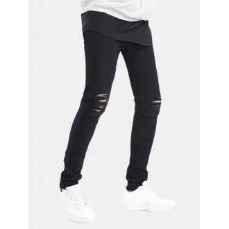 Skinny Pencil Pants Ripped Pure Color Soft Jeans for Men