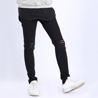 Skinny Pencil Pants Ripped Pure Color Soft Jeans for Men