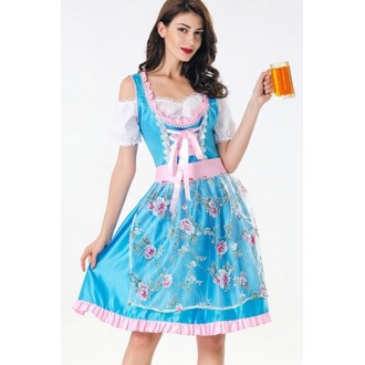 Jade-blue Oktoberfest Maid Beer Girl Cosplay Apparel