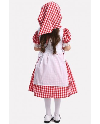 Red Maid Gingham Kids Cosplay Apparel