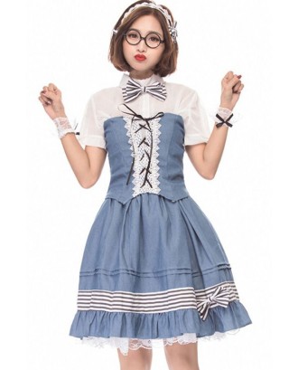 Blue Lolita Dress Maid Cosplay Apparel